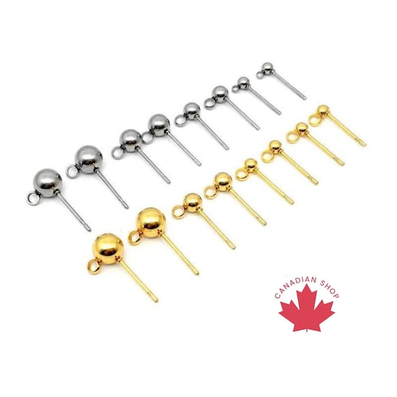 Stainless steel ball post with loop, 10pcs hypoallergenic earring making supplies