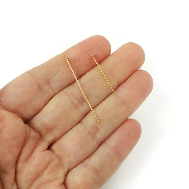 Real 18K gold plated head pins - 20mm or 35mm - Nickel free jewelry findings - 21 gauge 画像 3