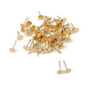 Tiges pour boucle d'oreille en acier inoxydable plaqué or véritable 24CT avec plaque de 6mm image 2