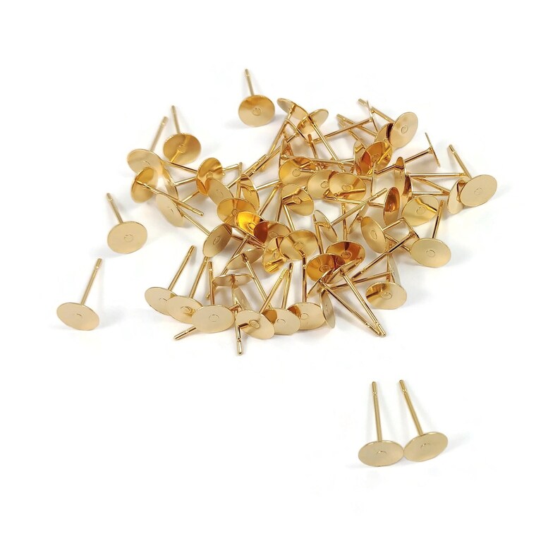 Tiges pour boucle d'oreille en acier inoxydable plaqué or véritable 24CT avec plaque de 6mm image 2