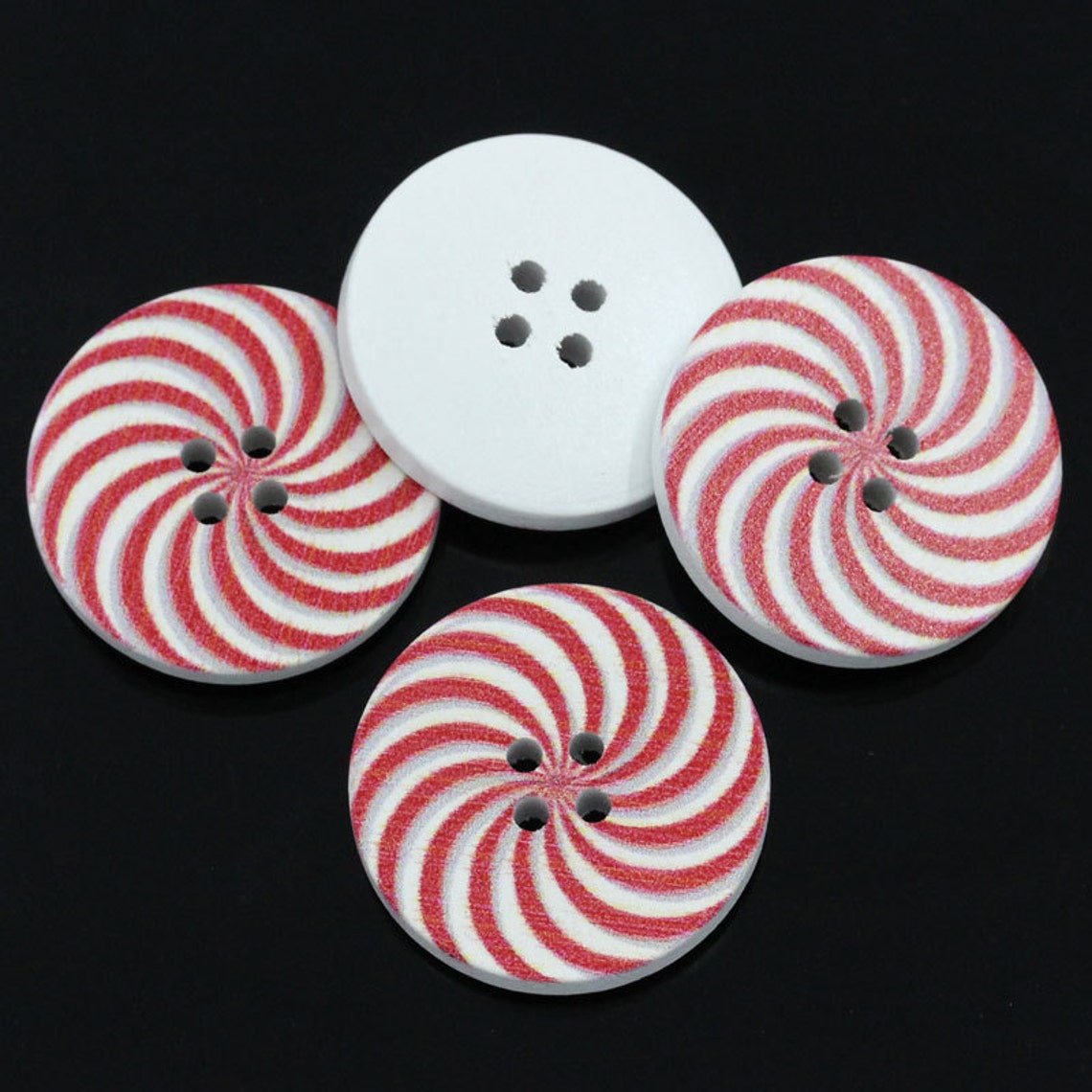 5 Candy Cane Wooden Buttons Red and white sewing buttons Etsy