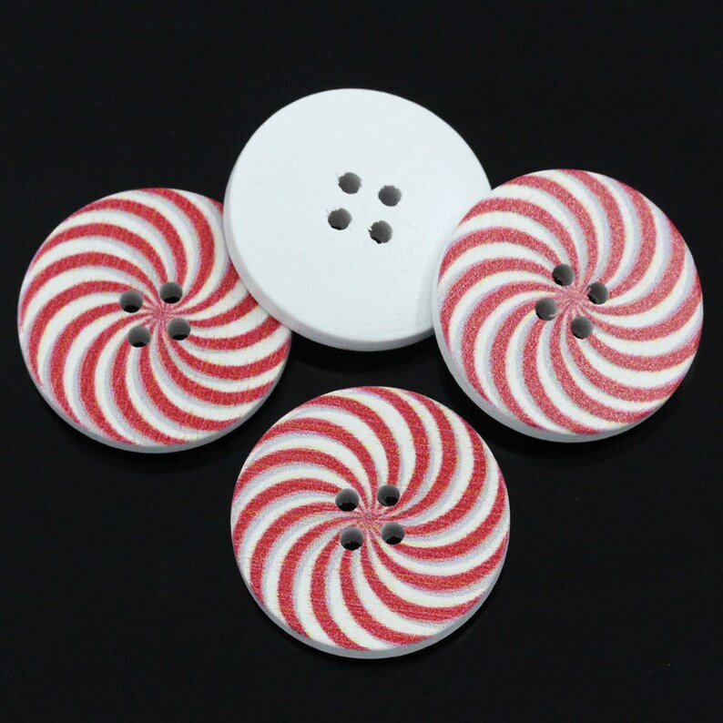 5 Candy Cane Wooden Buttons Red and White Sewing Buttons Etsy