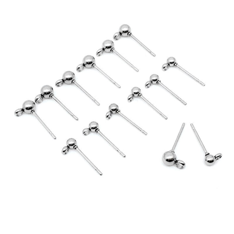 Stainless steel ball post with loop, 10pcs hypoallergenic earring making supplies image 6