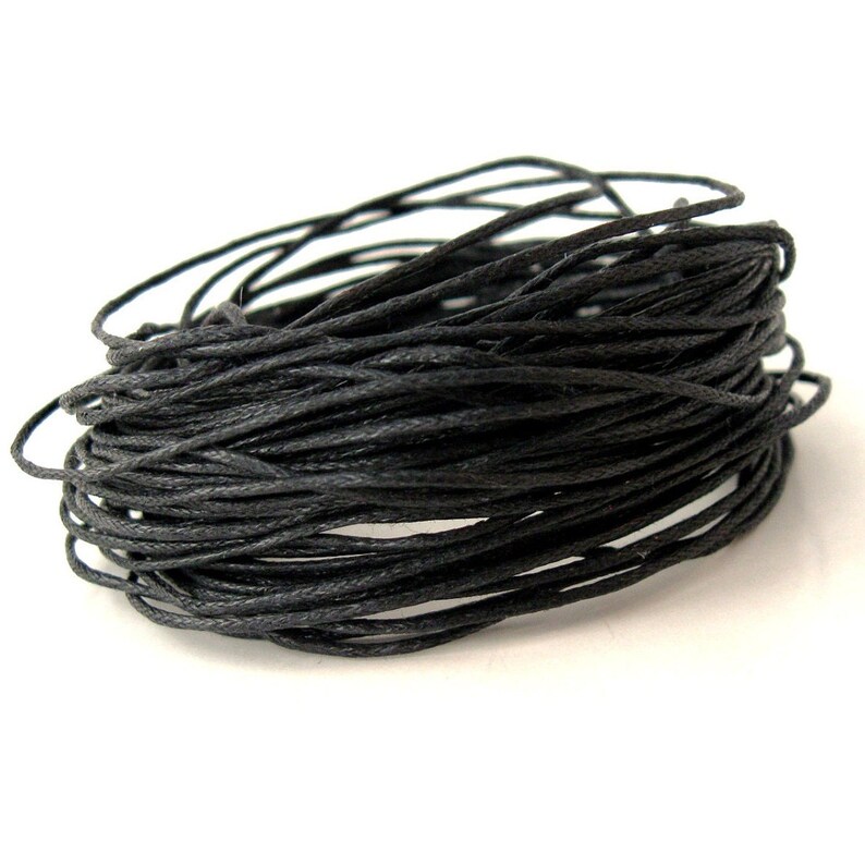 Black waxed cotton cord 1mm - 10 meters / 32.8 ft - Jewelry making string supplies afbeelding 3