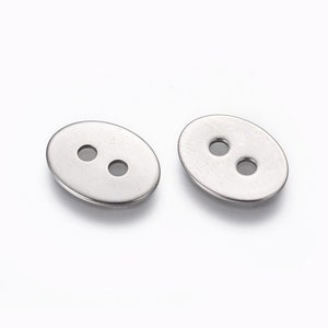 6 Silver metal buttons, stainless steel buttons or clasps, oval buttons 17mm image 5