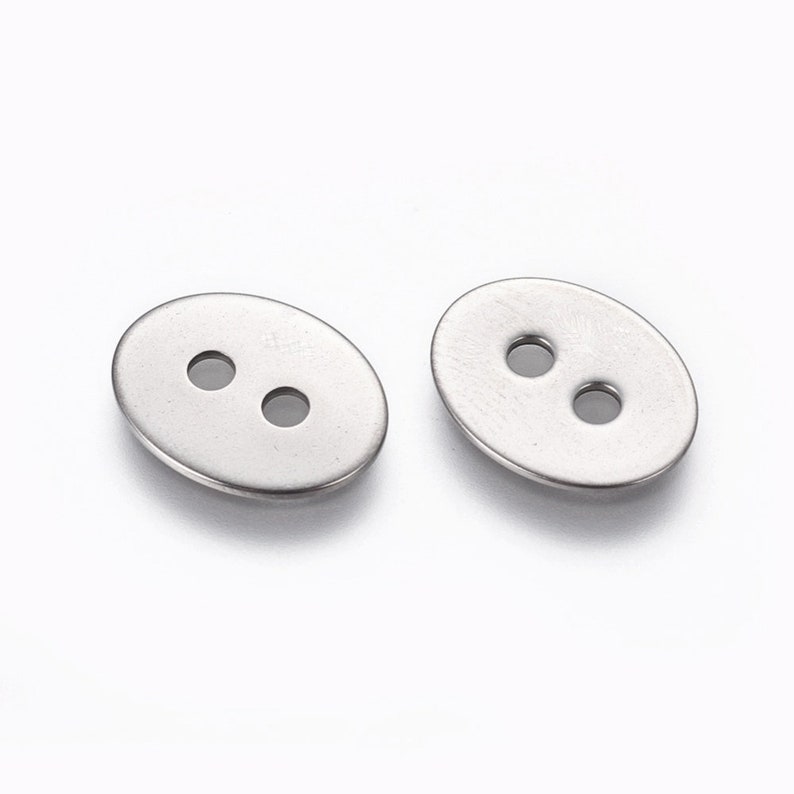6 Silver metal buttons, stainless steel buttons or clasps, oval buttons 17mm image 5