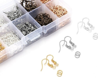 Earring making starter kit, Hooks and jump rings 1125pcs, Hypoallergenic nickel free jewelry findings