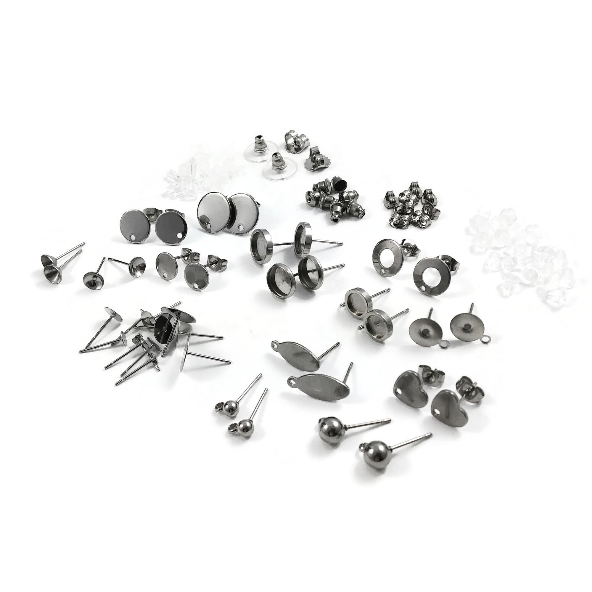 Earring Making Kit Makes 12 Pair-includes Earring Posts and Backs & REGULAR  Glass Domes 