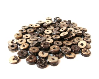 Coconut Bead - 100 Eco Friendly Donuts Rondelle Disk Beads 9mm