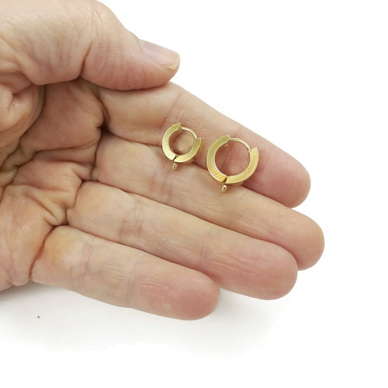 24K gold plated huggie hoops with loop, Stainless steel earring findings, Dainty leverback for jewelry making image 2