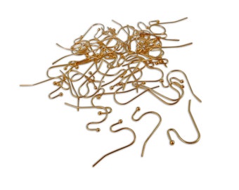 Gold stainless steel ear wire hooks 10 or 50 pcs, Hypoallergenic, 20mm