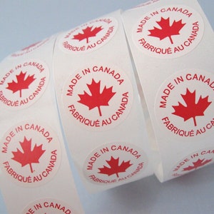 50 Made in Canada labels - round sticker tags 1"