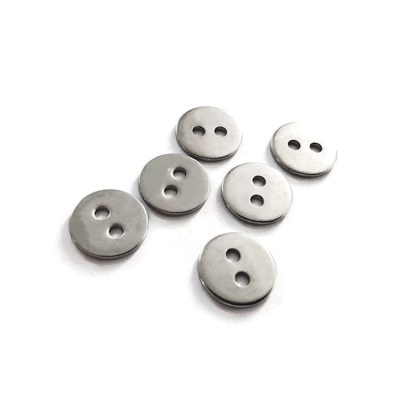 6 silver metal buttons, Stainless steel buttons or clasps, Round buttons 12mm