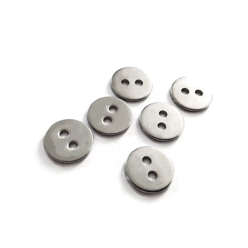 6 silver metal buttons, Stainless steel buttons or clasps, Round buttons 12mm afbeelding 1