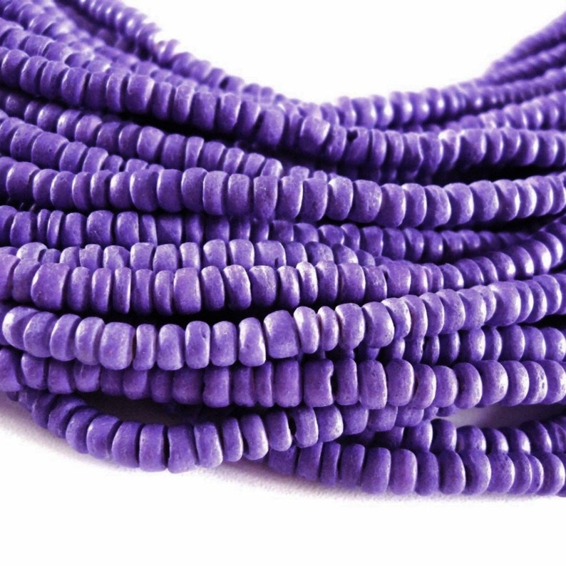 Purple coconut beads, Rondelle disk spacer beads, Lilac wood beads 4-5mm Purple