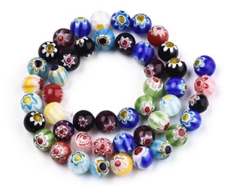 Millefiori glass beads, Assorted mixed colors, 4mm, 6mm, 8mm, Jewelry making unique beads