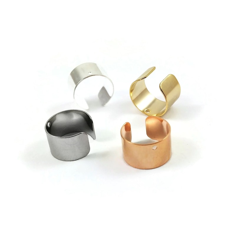 2 Ear cuff with hole, Stainless steel earring findings, Clip on findings for jewelry making, Silver, Gold, Rose gold image 1