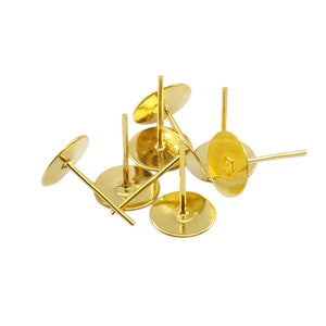 100 Gold earring stud posts 4, 5, 6, 8 or 10mm pad. Nickel free, lead free and cadmium free