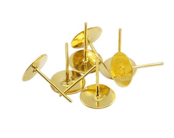 100 Gold earring stud posts 4, 5, 6, 8 or 10mm pad. Nickel free, lead free and cadmium free