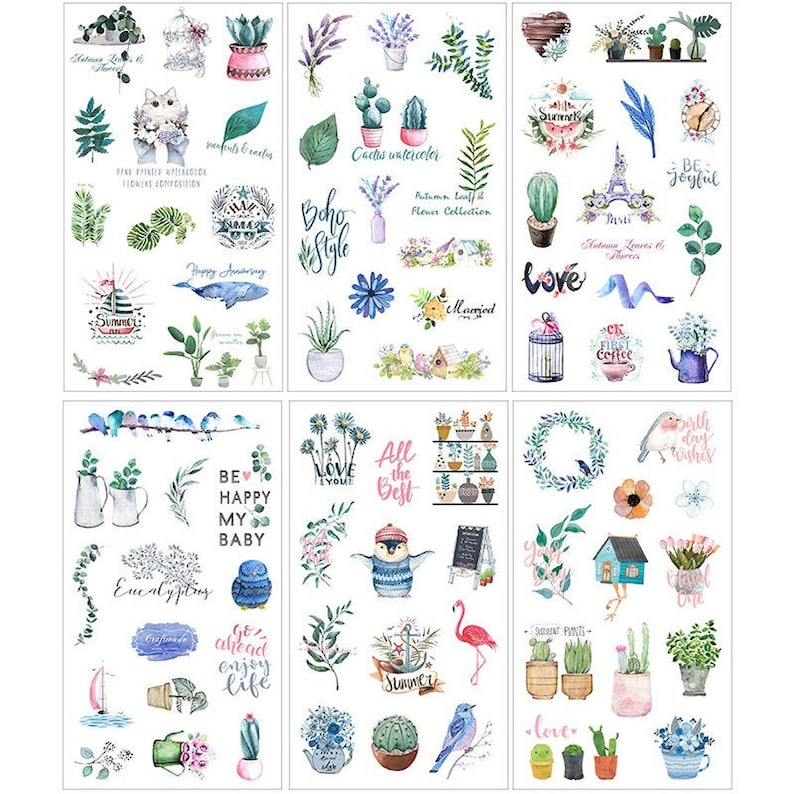 plants and cute animals sticker pack 6 sheets of aesthetic