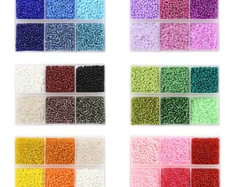 2mm glass seed beads kit, 4500 assorted beads 12/0, Jewelry making set, Blue, Yellow, Neutral