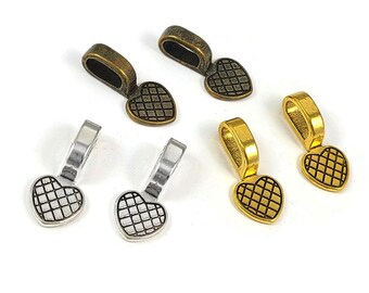 5 glue-on bails, Heart flat pad, Jewelry findings, Pendant supplies