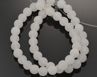 Natural White Jade Beads, Round 6mm or 8mm, Frosted Stone