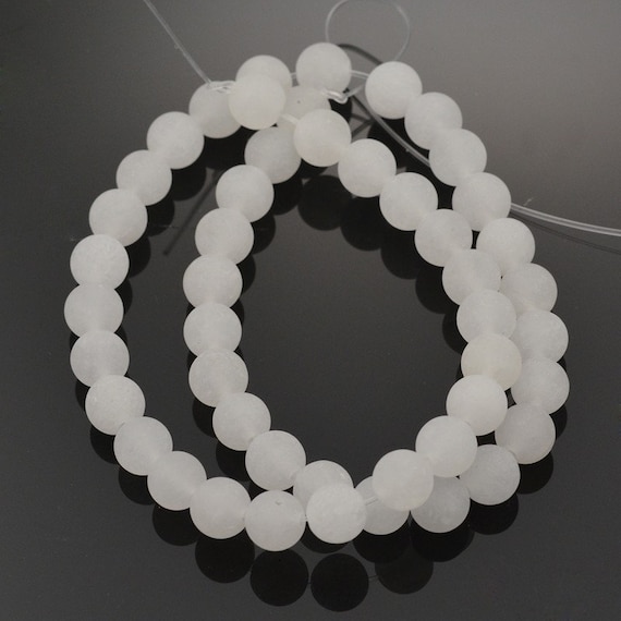Natural White Jade Beads, Round 6mm or 8mm, Frosted Stone