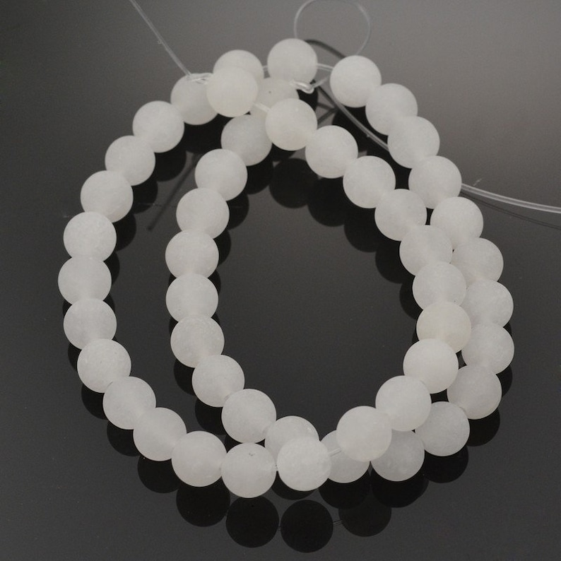 Natural White Jade Beads, Round 6mm or 8mm, Frosted Stone image 1