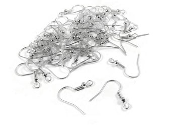 Hypoallergenic nickel free earring hooks, Grade A silver plated ear wire, Earring findings for jewelry making