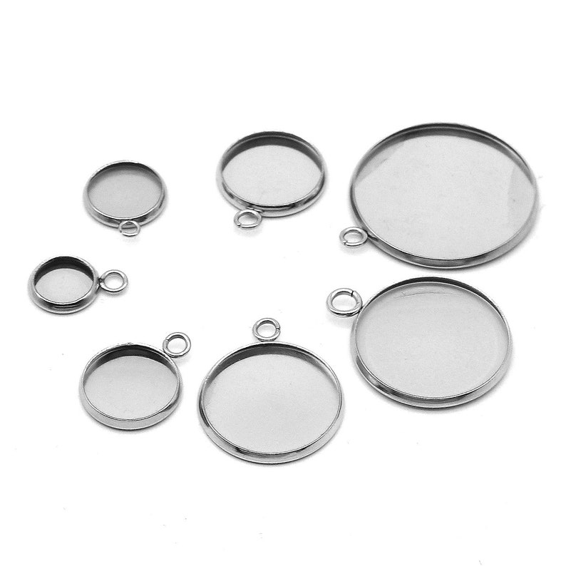 Stainless steel silver round pendant tray with loop Cabochon setting blank bezel pendant base 6mm to 30mm image 3