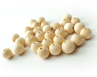 Unfinished wooden beads, 12mm natural wood beads, 30 round spacer beads, Eco friendly jewelry making