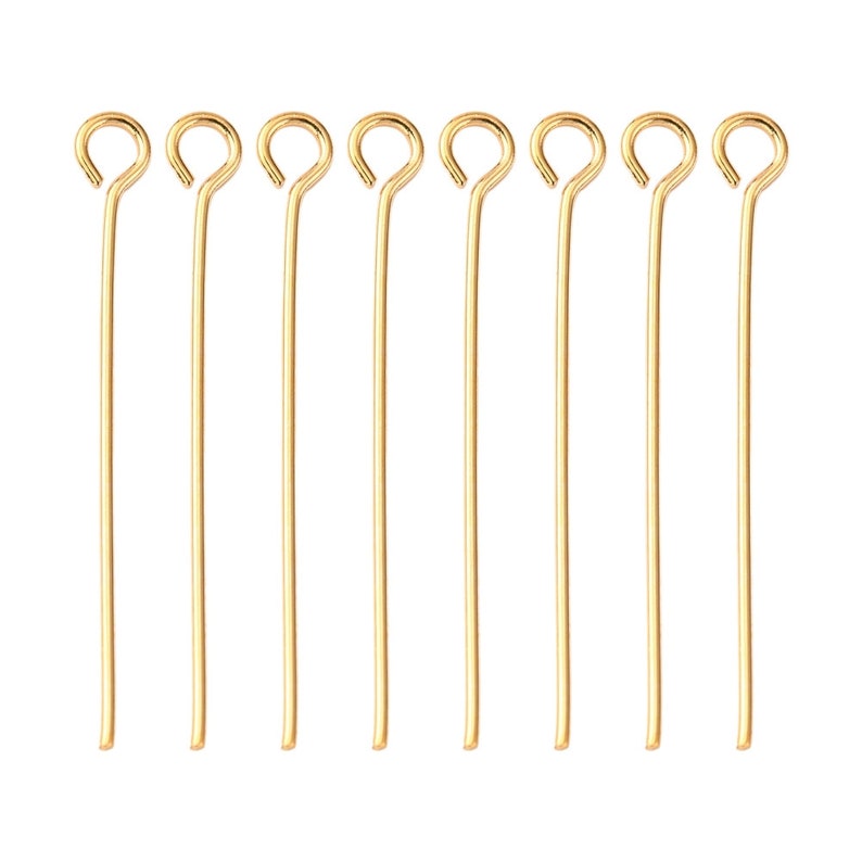 Real 18K gold plated eyepins - 20mm, 25mm, 30mm or 45mm - Nickel free jewelry findings - 21 gauge 画像 3