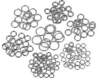 50 Stainless steel jump rings, Hypoallergenic silver jump ring, 3mm, 4mm, 5mm, 6mm, 7mm, 8mm, 10mm, Jewelry findings