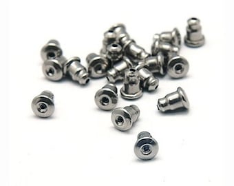 Stainless steel earring backs, Hypoallergenic earring stoppers, Silver bullet ear nuts, Earring findings