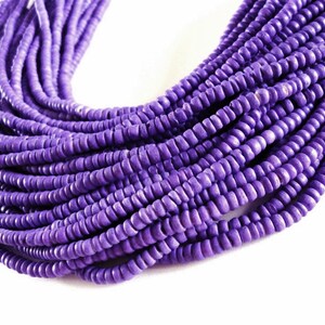 Purple coconut beads, Rondelle disk spacer beads, Lilac wood beads 4-5mm image 2