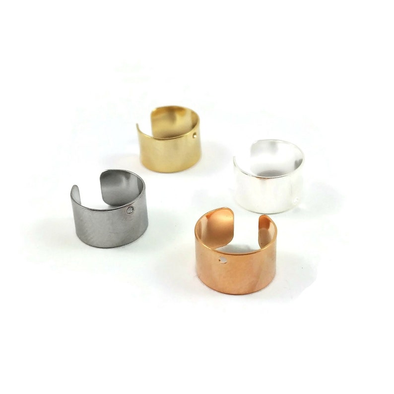 2 Ear cuff with hole, Stainless steel earring findings, Clip on findings for jewelry making, Silver, Gold, Rose gold image 2