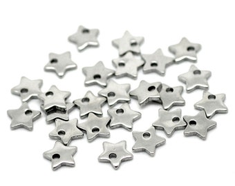 Tiny star charms, Hypoallergenic stainless steel, 10pcs, Celestial jewelry making supplies