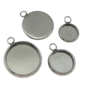 Stainless steel silver round pendant tray with loop Cabochon setting blank bezel pendant base 6mm to 30mm image 4