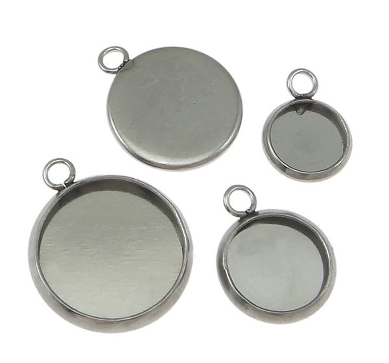 Stainless steel silver round pendant tray with loop Cabochon setting blank bezel pendant base 6mm to 30mm image 4