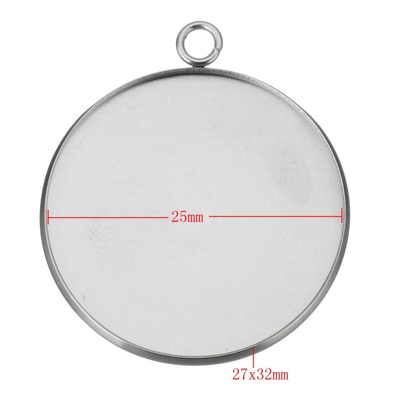 Stainless steel silver round pendant tray with loop Cabochon setting blank bezel pendant base 6mm to 30mm image 9