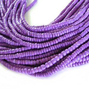 Purple coconut beads, Rondelle disk spacer beads, Lilac wood beads 4-5mm image 6