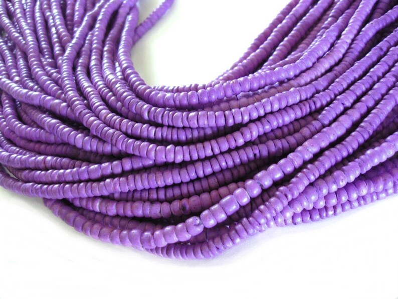 Purple coconut beads, Rondelle disk spacer beads, Lilac wood beads 4-5mm image 6