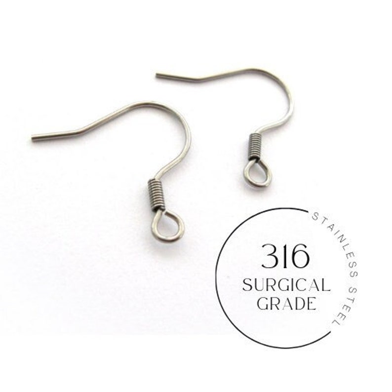 Surgical stainless steel earring hooks 50 pcs 25 pairs Tarnish free hypoallergenic jewelry findings image 1