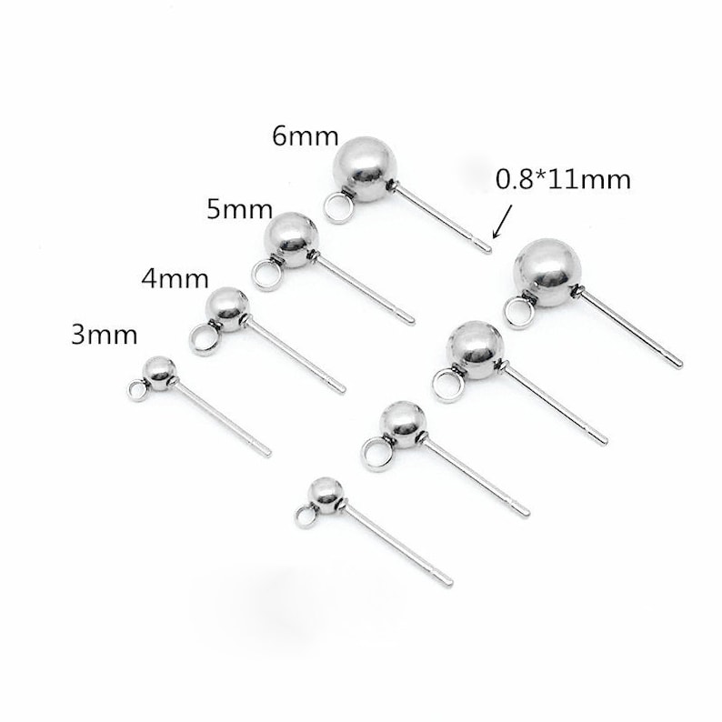 Stainless steel ball post with loop, 10pcs hypoallergenic earring making supplies image 3
