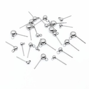 Stainless steel ball post with loop, 10pcs hypoallergenic earring making supplies image 5