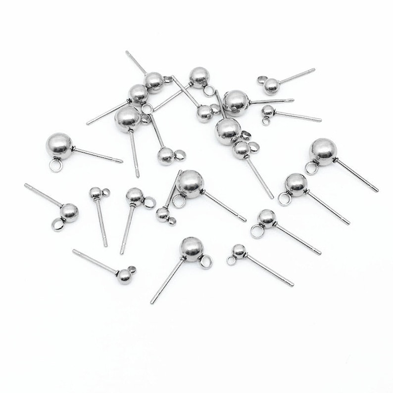 Stainless steel ball post with loop, 10pcs hypoallergenic earring making supplies image 5