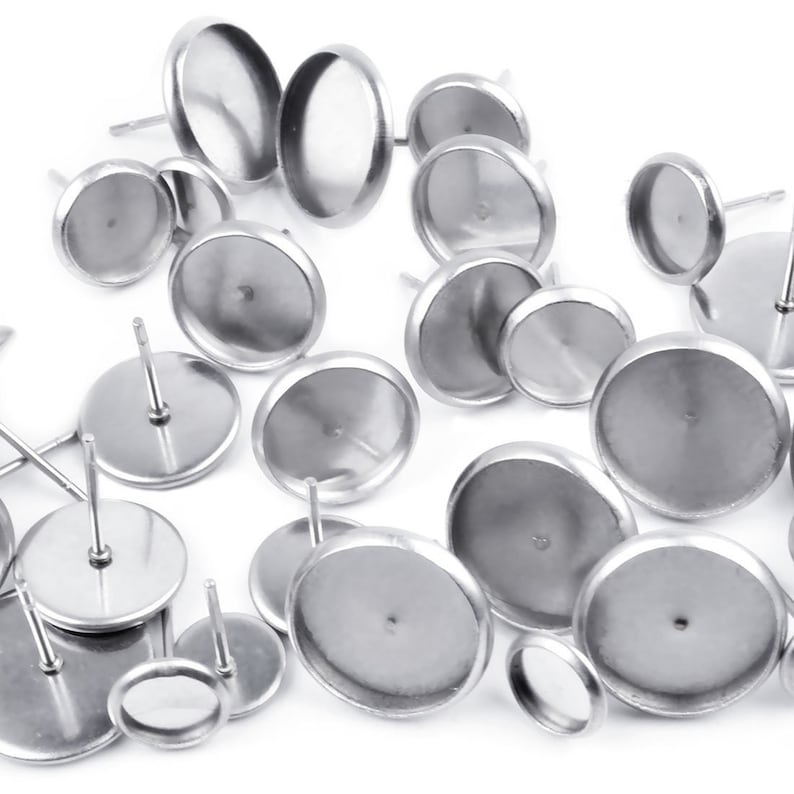 10 Stainless steel ear stud cabochon settings - fits 6, 8, 10 or 12mm cabochons image 2
