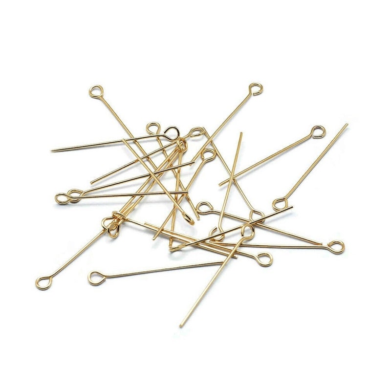 Real 18K gold plated eyepins - 20mm, 25mm, 30mm or 45mm - Nickel free jewelry findings - 21 gauge 画像 1