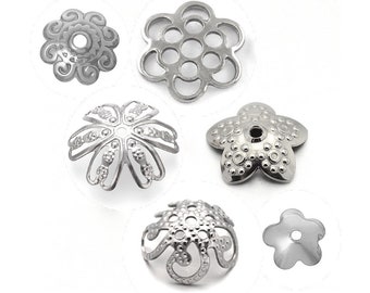 Stainless steel bead caps, Tarnish free and hypoallergenic beadcaps, Spacers for jewelry making